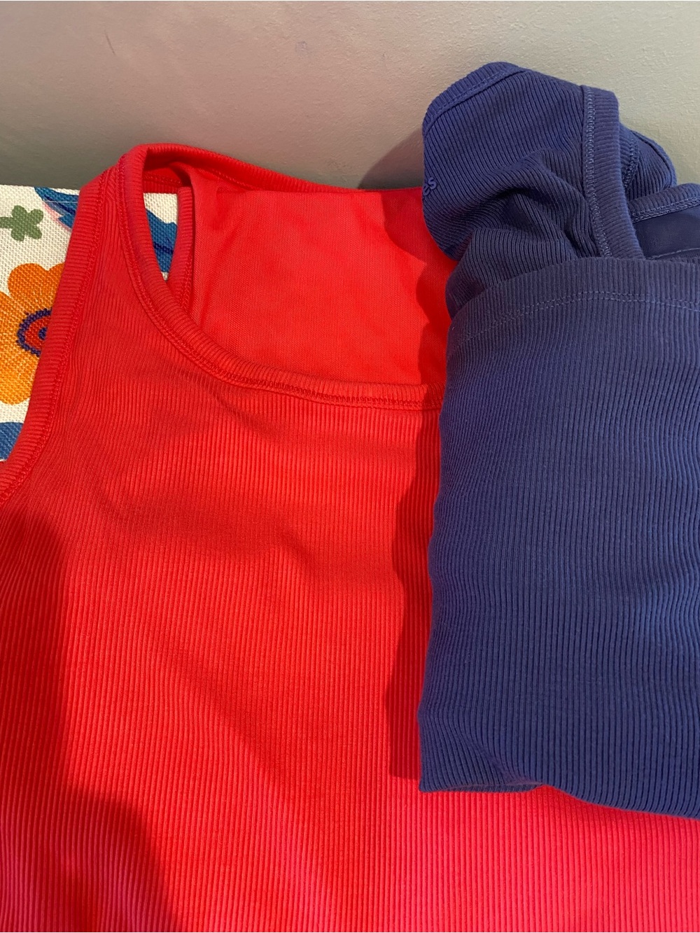 Outdoor Voices Ribbed Tank Top in Coral and Navy